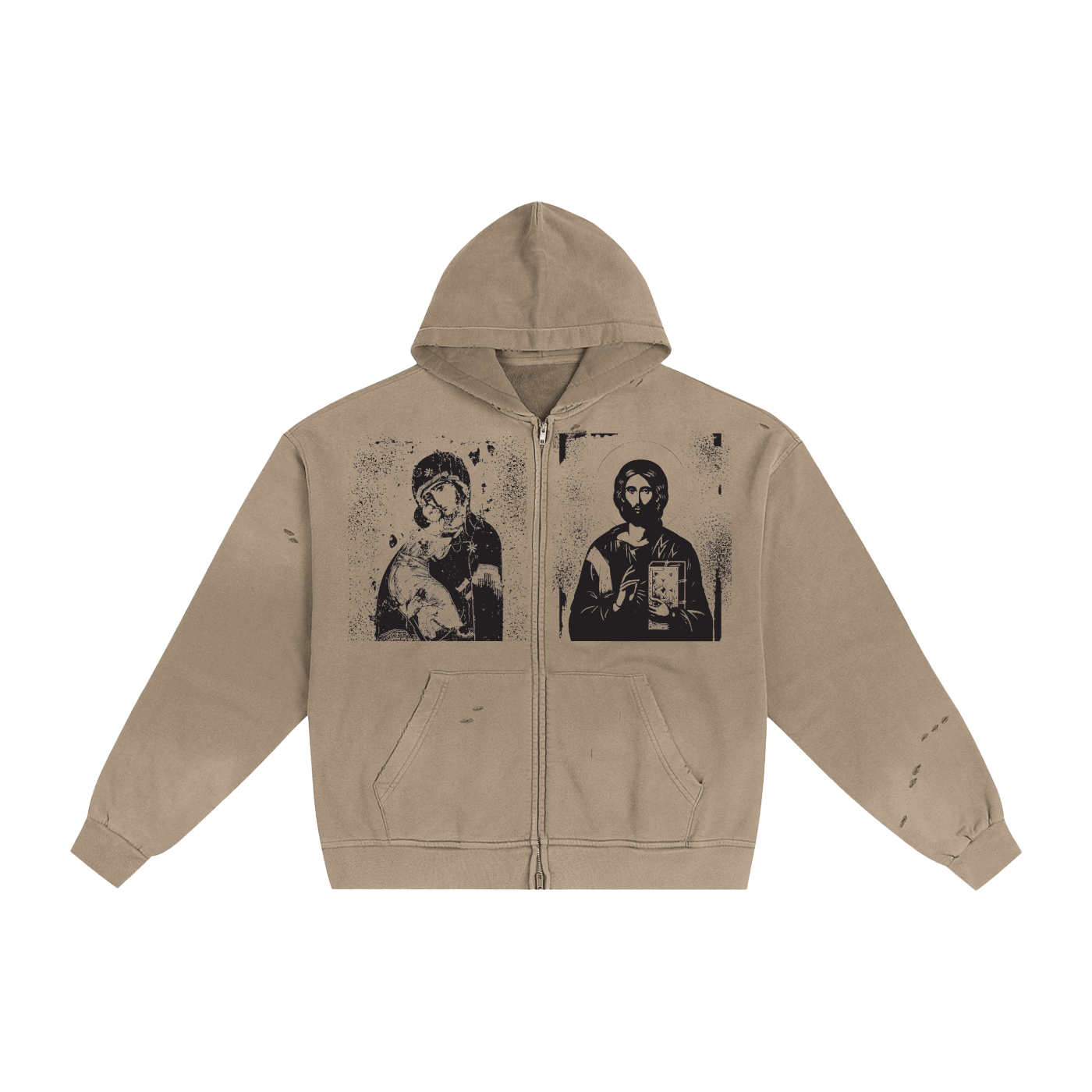 ICONOSTASIS - Eikon Evangelion, Hand-Frayed Sunfade Zip Hoodie