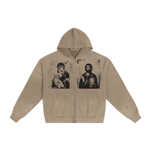 ICONOSTASIS - Eikon Evangelion, Hand-Frayed Sunfade Zip Hoodie