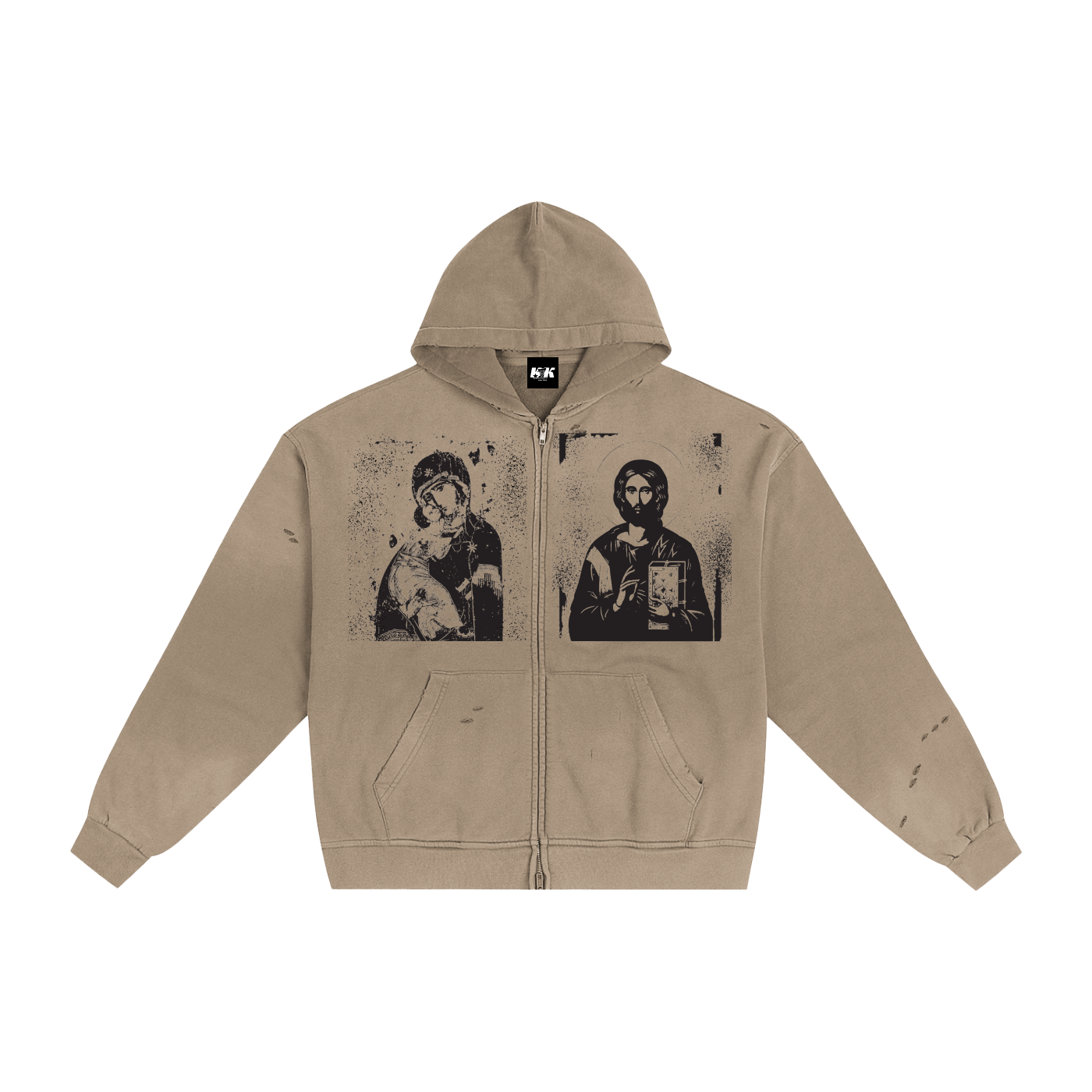ICONOSTASIS - Eikon Evangelion, Hand-Frayed Sunfade Zip Hoodie