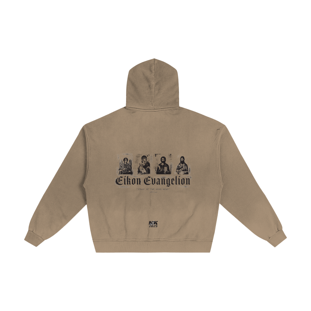 ICONOSTASIS - Eikon Evangelion, Hand-Frayed Sunfade Zip Hoodie
