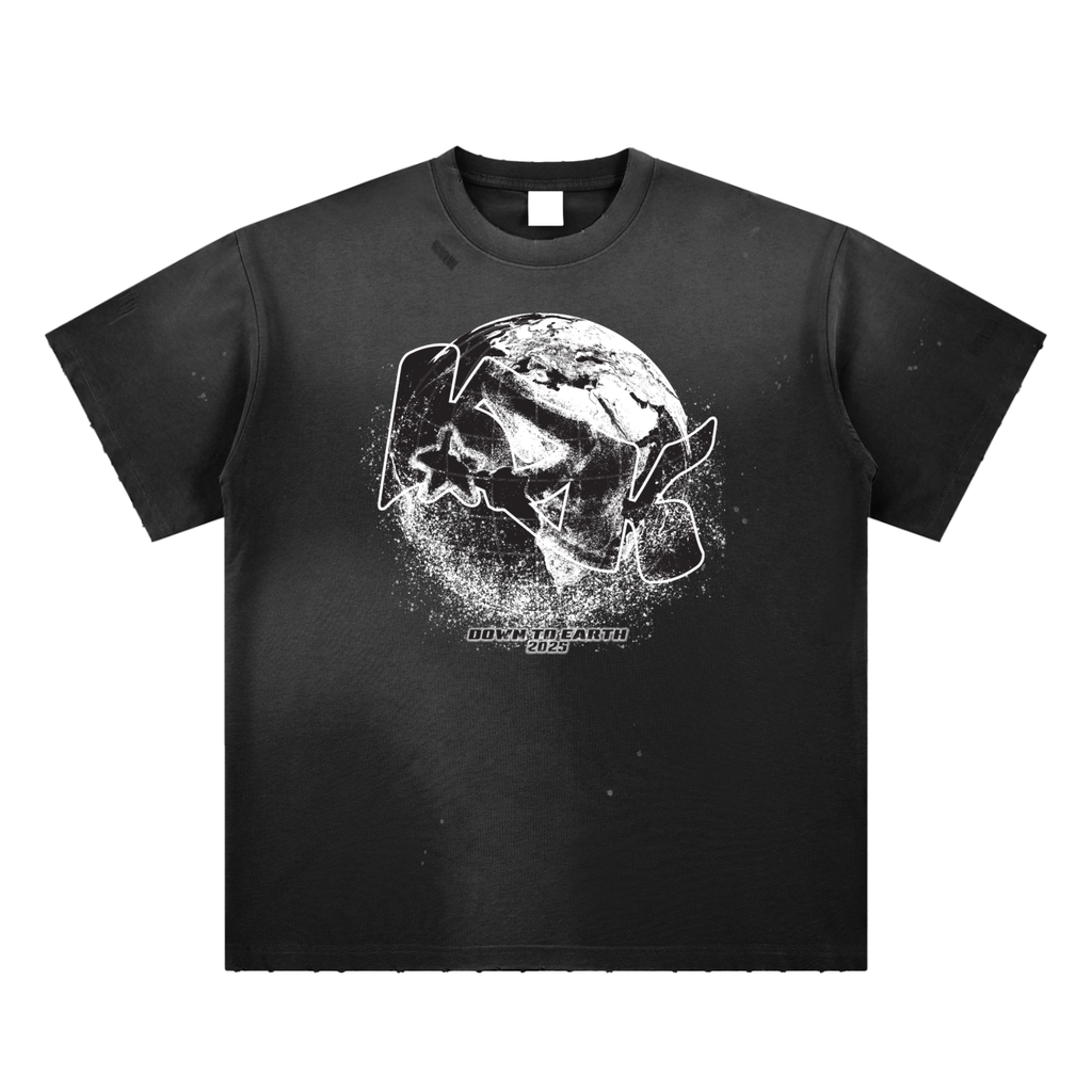 WORLDWIDE - Down to Earth, Hand-Frayed Sunfade Paint Splatter T-Shirt