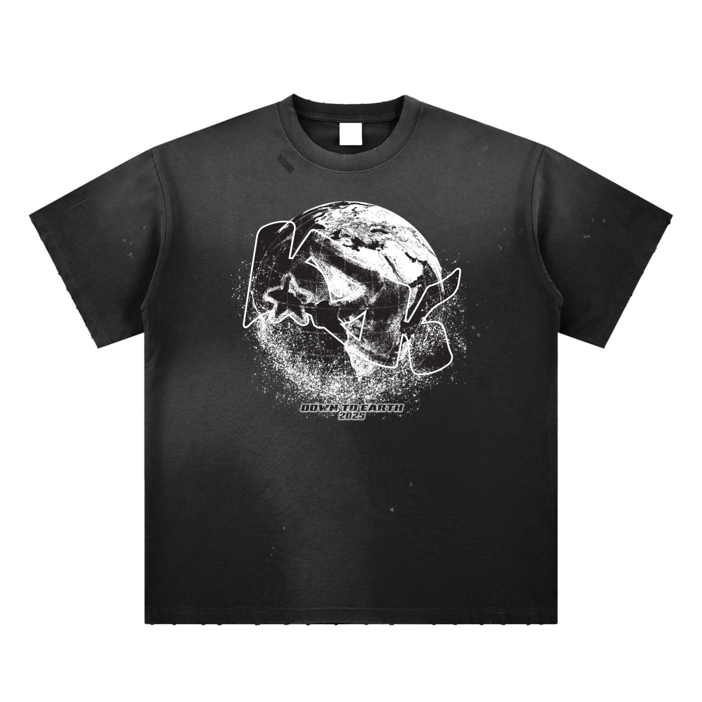 WORLDWIDE - Down to Earth, Hand-Frayed Sunfade Paint Splatter T-Shirt